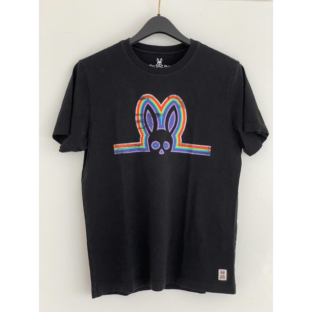 Psycho Bunny Men's Black Tee with Distressed Graphic // Size S